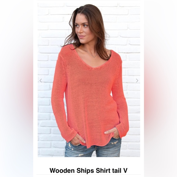 Wooden Ships V neck pumpkin long sleeve sweater - Picture 1 of 10